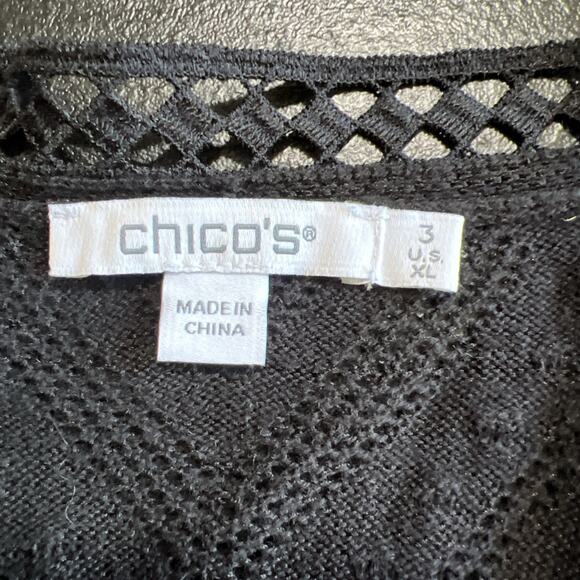Chico's Cardigan Women's XL Black Open Crochet Lace Lightweight Sheer - Picture 6 of 11